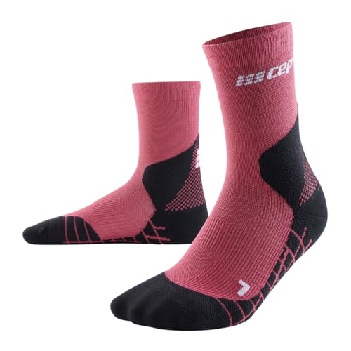 CEP - HIKING LIGHT MERINO MID CUT SOCKS REDESIGN für Damen | Bessere Stabilität dank Wandersocken mit Kompression | Trekkingsocken für leichte Beine in berry | Größe II | S von CEP