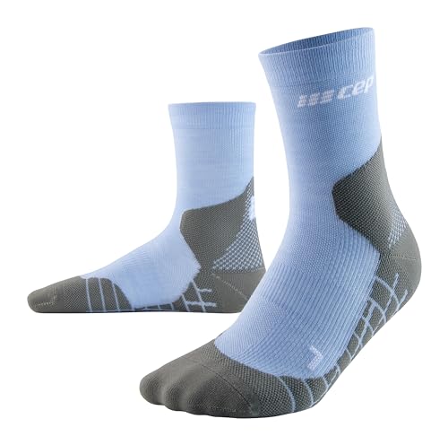 CEP - HIKING LIGHT MERINO MID CUT SOCKS REDESIGN für Damen | Bessere Stabilität dank Wandersocken mit Kompression | Trekkingsocken für leichte Beine in hellblau | Größe IV | L von CEP