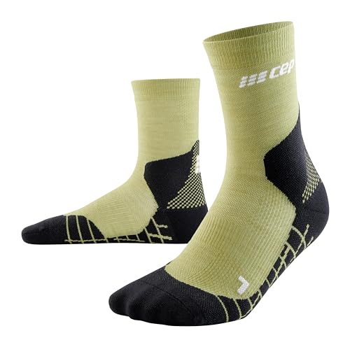 CEP - HIKING LIGHT MERINO MID CUT SOCKS REDESIGN für Herren | Bessere Stabilität dank Wandersocken mit Kompression | Trekkingsocken für leichte Beine in olive | Größe III | M von CEP