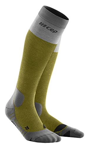 CEP - HIKING LIGHT MERINO SOCKS REDESIGN für Herren | Lange Wandersocken mit aktivierender Kompression | Trekkingsocken für leichte Beine in Olive/Grau | Größe IV |L von CEP