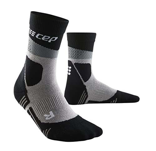 CEP - HIKING MAX CUSHION COMPRESSION MERINO MID CUT SOCKS für Damen | Knöchellange Wandersocken mit Kompression | Trekkingsocken für optimale Trittsicherheit und Polsterung | Grey/Black| Gr. II | S von CEP