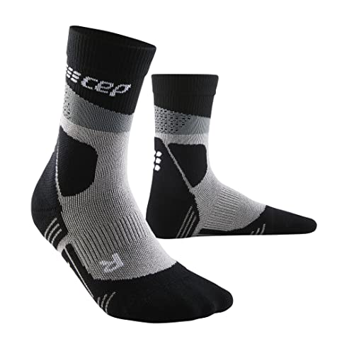 CEP - HIKING MAX CUSHION COMPRESSION MERINO MID CUT SOCKS für Damen | Knöchellange Wandersocken mit Kompression | Trekkingsocken für optimale Trittsicherheit und Polsterung | Grey/Black| Gr. III | M von CEP