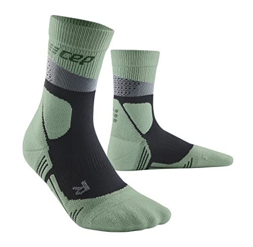 CEP - HIKING MAX CUSHION COMPRESSION MERINO MID CUT SOCKS für Damen | Knöchellange Wandersocken mit Kompression | Trekkingsocken für optimale Trittsicherheit und Polsterung | Grey/Mint| Gr. II | S von CEP