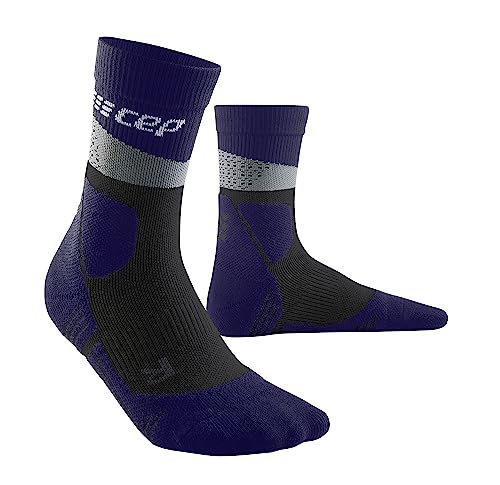 CEP - HIKING MAX CUSHION COMPRESSION MERINO MID CUT SOCKS für Damen | Knöchellange Wandersocken mit Kompression | Trekkingsocken für optimale Trittsicherheit und Polsterung | Grey/Purple| Gr. IV | L von CEP