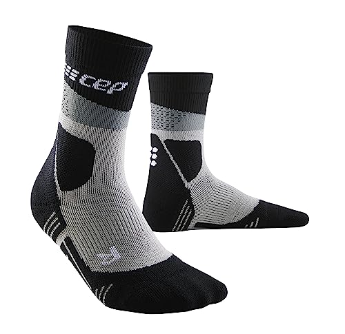 CEP - HIKING MAX CUSHION COMPRESSION MERINO MID CUT SOCKS für Herren | Knöchellange Wandersocken mit Kompression | Trekkingsocken für optimale Trittsicherheit und Polsterung | Grey/Black| Gr. III | M von CEP