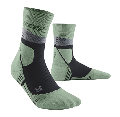 CEP - HIKING MAX CUSHION COMPRESSION MERINO MID CUT SOCKS für Herren | Knöchellange Wandersocken mit Kompression | Trekkingsocken für optimale Trittsicherheit und Polsterung | Grey/Mint| Gr. III | M von CEP