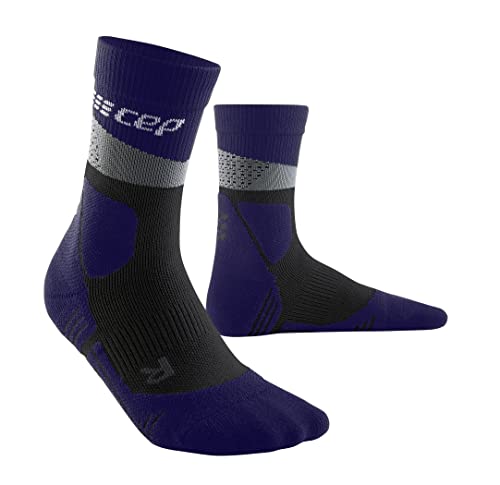 CEP - HIKING MAX CUSHION COMPRESSION MERINO MID CUT SOCKS für Herren | Knöchellange Wandersocken mit Kompression | Trekkingsocken für optimale Trittsicherheit und Polsterung | Grey/Purple| Gr. III | M von CEP