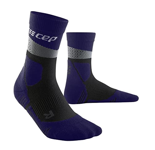CEP - HIKING MAX CUSHION COMPRESSION MERINO MID CUT SOCKS für Herren | Knöchellange Wandersocken mit Kompression | Trekkingsocken für optimale Trittsicherheit und Polsterung | Grey/Purple| Gr. V | XL von CEP