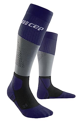 CEP - HIKING MAX CUSHION COMPRESSION MERINO SOCKS für Herren | Knielange Wandersocken mit Kompression | Trekkingsocken für optimale Trittsicherheit und Polsterung | Grey/Purple| Gr. IV | L von CEP