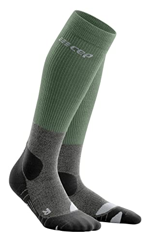 CEP - HIKING MERINO SOCKS REDESIGN für Damen | Knielange Wandersocken mit Kompression | Trekkingsocken für optimale Trittsicherheit in Green/Grey | Größe II | S von CEP