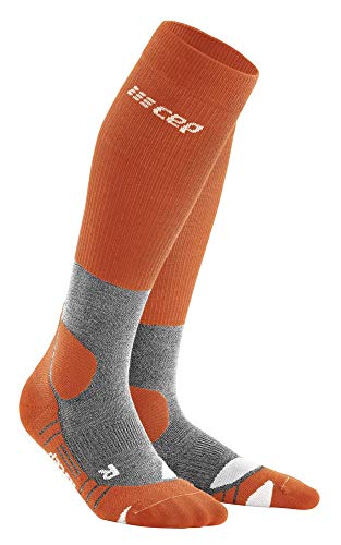 CEP - HIKING MERINO SOCKS REDESIGN für Damen | Knielange Wandersocken mit Kompression | Trekkingsocken für optimale Trittsicherheit in Sunset/Grey | Größe IV von CEP