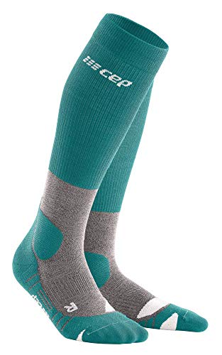 CEP - HIKING MERINO SOCKS REDESIGN für Damen | Knielange Wandersocken mit Kompression | Trekkingsocken für optimale Trittsicherheit in Forestgreen/Grey | Größe II von CEP