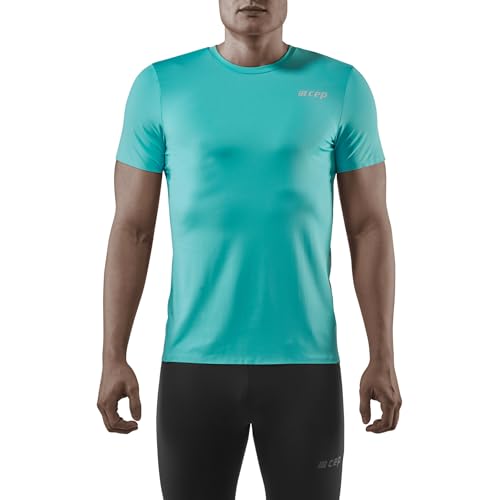 CEP – Run Shirt Short Sleeve Round Neck für Herren | Atmungsaktives Laufshirt mit Mesh–Einsatz am Rücken in Ocean | Größe L von CEP