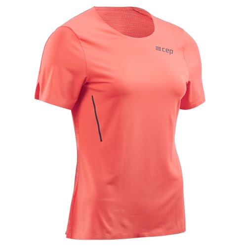 CEP – Run Shirt Short Sleeve für Damen | Atmungsaktives Laufshirt mit Mesh–Einsatz am Rücken in Coral | Größe XS von CEP