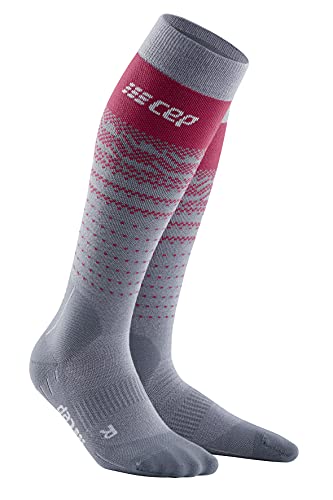 CEP - SKI THERMO MERINO COMPRESSION SOCKS für Damen | Merino Skisocken im roten NORDIC DESIGN Look | Größe II | S von CEP