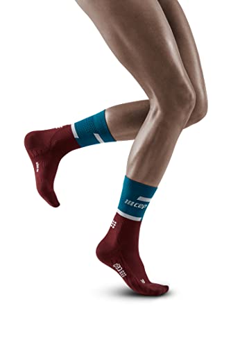 CEP - THE RUN COMPRESSION SOCKS MID CUT für Damen | Mittellange Laufsocken in petrol/dunkelrot mit Kompression | Regenerierende Kompressionsstrümpfe für Frauen | Gr. III | M von CEP