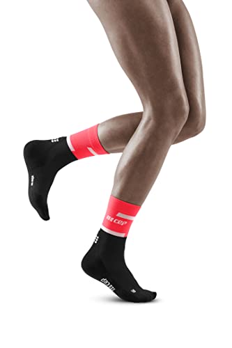 CEP - THE RUN COMPRESSION SOCKS MID CUT für Damen | Mittellange Laufsocken in pink/schwarz mit Kompression | Regenerierende Kompressionsstrümpfe für Frauen | Gr. III | M von CEP