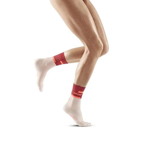 CEP - THE RUN COMPRESSION SOCKS MID CUT für Damen | Mittellange Laufsocken in red/off white mit Kompression | Regenerierende Kompressionsstrümpfe für Frauen | Gr. II | S von CEP