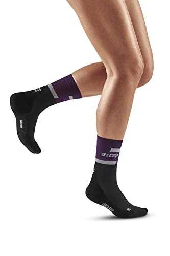 CEP - THE RUN COMPRESSION SOCKS MID CUT für Damen | Mittellange Laufsocken in violet/black mit Kompression | Regenerierende Kompressionsstrümpfe für Frauen | Gr. II | S von CEP