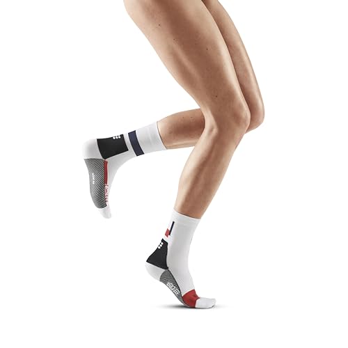 CEP - THE RUN COMPRESSION SOCKS MID CUT für Damen | Mittellange Laufsocken in weiß (LE) mit Kompression | Regenerierende Kompressionsstrümpfe für Frauen | Gr. III | M von CEP