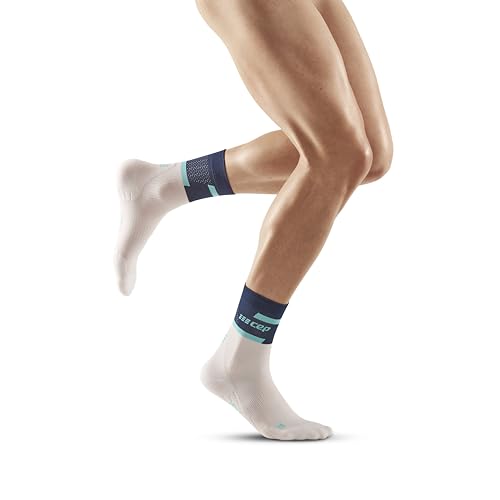 CEP - THE RUN COMPRESSION SOCKS MID CUT für Herren | Mittellange Laufsocken in blue/off white mit Kompression | Regenerierende Kompressionsstrümpfe für Männer | Gr. III | M von CEP