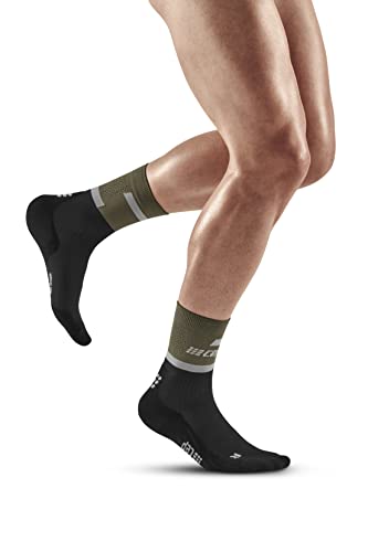 CEP - THE RUN COMPRESSION SOCKS MID CUT für Herren | Mittellange Laufsocken in olive/black mit Kompression | Regenerierende Kompressionsstrümpfe für Männer | Gr. IV | L von CEP