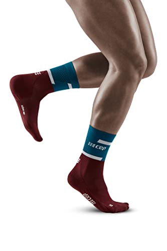 CEP - THE RUN COMPRESSION SOCKS MID CUT für Herren | Mittellange Laufsocken in petrol/dunkel rot mit Kompression | Regenerierende Kompressionsstrümpfe für Männer | Gr. III | M von CEP