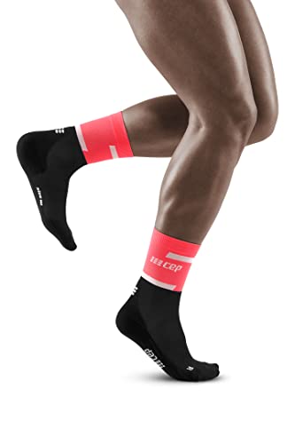 CEP - THE RUN COMPRESSION SOCKS MID CUT für Herren | Mittellange Laufsocken in pink/schwarzmit Kompression | Regenerierende Kompressionsstrümpfe für Männer | Gr. IV | L von CEP