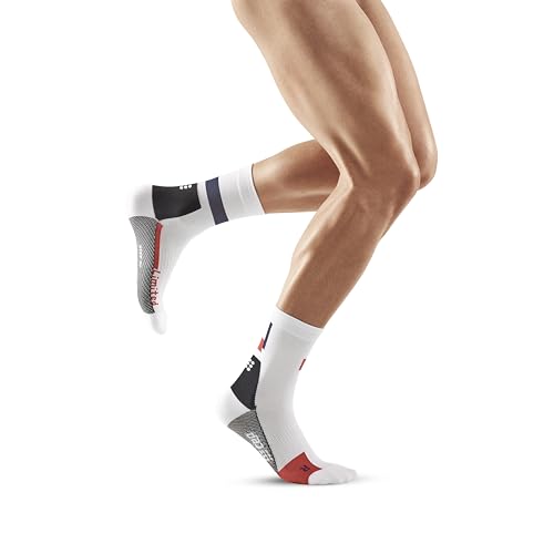 CEP - THE RUN COMPRESSION SOCKS MID CUT für Herren | Mittellange Laufsocken in weiß (LE) mit Kompression | Regenerierende Kompressionsstrümpfe für Männer | Gr. IV | L von CEP