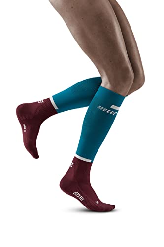 CEP - THE RUN COMPRESSION SOCKS TALL für Damen | Lange Laufsocken in petrol/dunkelrot mit Kompression | Regenerierende Kompressionsstrümpfe für Frauen | Gr. II | S von CEP