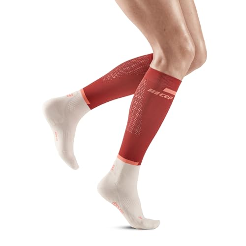 CEP - THE RUN COMPRESSION SOCKS TALL für Damen | Lange Laufsocken in red/off white mit Kompression | Regenerierende Kompressionsstrümpfe für Frauen | Gr. II | S von CEP