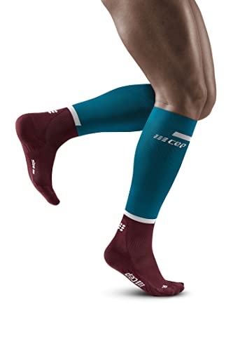 CEP - THE RUN COMPRESSION SOCKS TALL für Herren | Lange Laufsocken in petrol/dunkel rot mit Kompression | Regenerierende Kompressionsstrümpfe für Männer | Gr. III | M von CEP