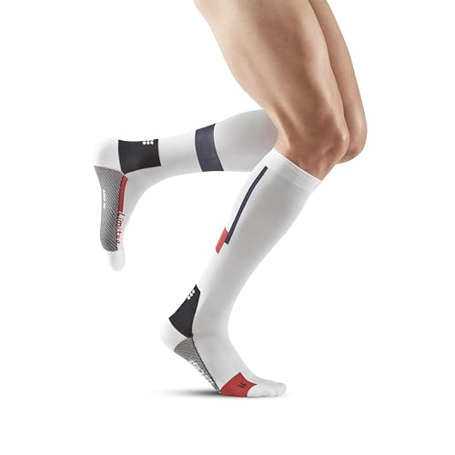 CEP - THE RUN COMPRESSION SOCKS TALL für Herren | Lange Laufsocken in weiß (LE) mit Kompression | Regenerierende Kompressionsstrümpfe für Männer | Gr. V | XL von CEP