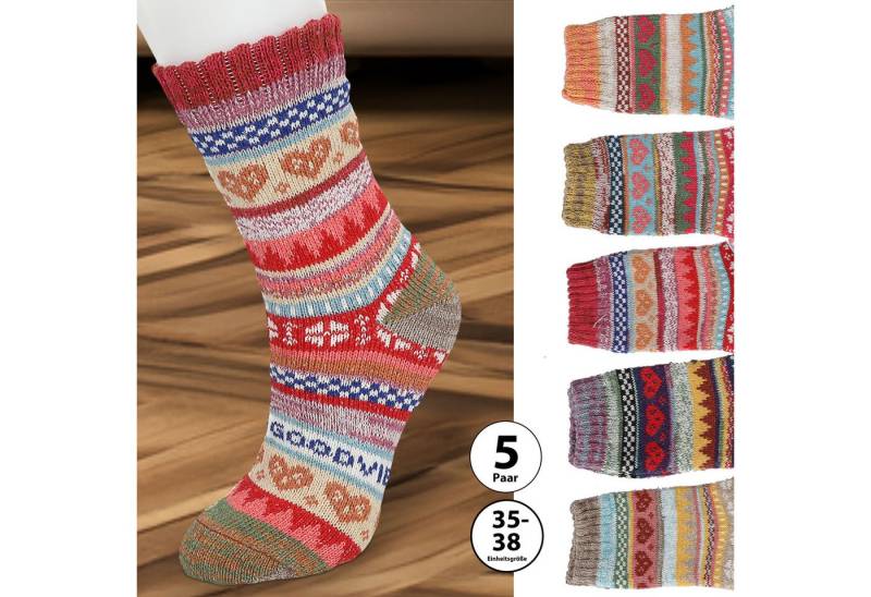 CEPEWA Socken Damensocken 5er Set Gr. 35-38 Polyester Wolle bunt gemustert Strümpfe von CEPEWA