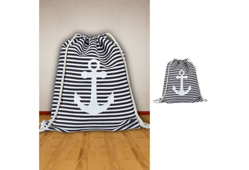 CEPEWA Turnbeutel Matchbeutel Anker maritim schwarz weiß gestreift Polyester Baumwolle von CEPEWA