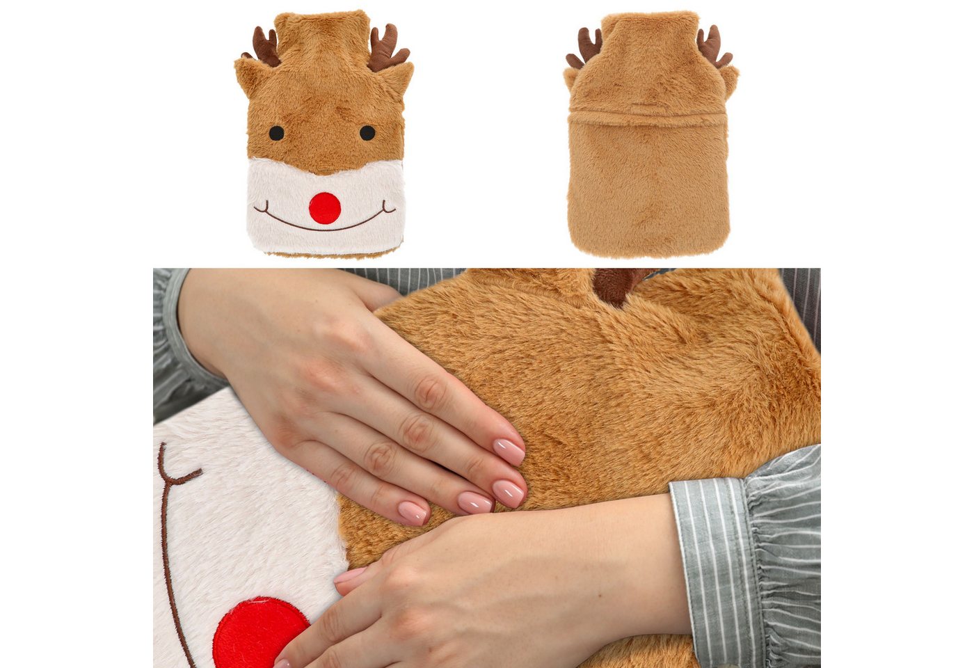 CEPEWA Wärmflasche Wärmflasche Rentier hellbraun 20x35x4cm Polyester Kautschuk 2 Liter von CEPEWA