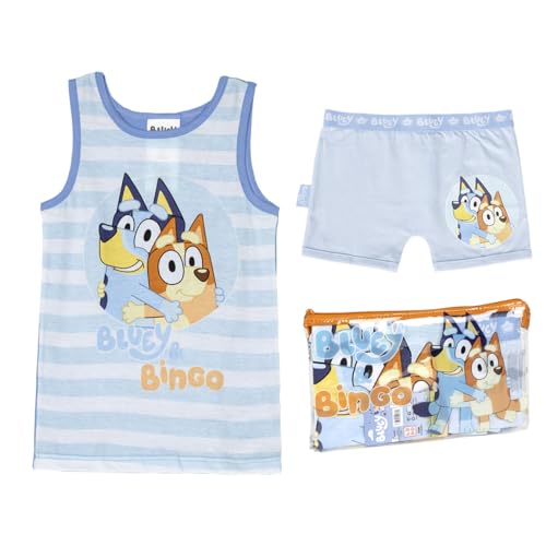 Bluey Bib Short Pyjamas - Farbe Blau - Größe 3 Jahre - Pyjamas Inside Pouch - Hergestellt aus 100% Baumwolle 145gsm - Bluey und Bingo Print - Original Produkt entworfen in Spanien von CERDÁ LIFE'S LITTLE MOMENTS