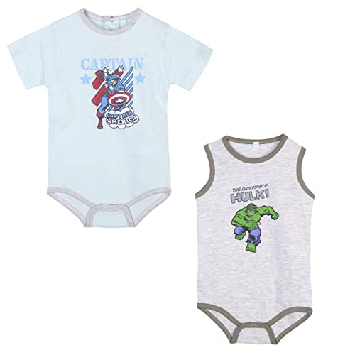 CERDÁ LIFE'S LITTLE MOMENTS Baby-Jungen 2200008947_t36m-c56 2er-Pack Body für den Sommer, Kleidung aus 100% Baumwolle, Captain America und Hulk, offizielles Lizenzprodukt von Marvel, Blau, 98 von CERDÁ LIFE'S LITTLE MOMENTS