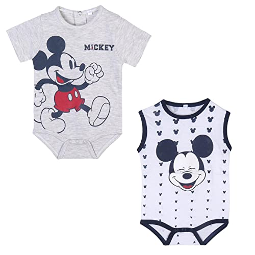 CERDÁ LIFE'S LITTLE MOMENTS Baby-Jungen 2200009299_t12m-c50 2er-Pack Body für den Sommer Kleidung aus 100% Baumwolle mit Mickey Mouse – offizielles Disney-Lizenzprodukt, Weiß, 80 von CERDÁ LIFE'S LITTLE MOMENTS