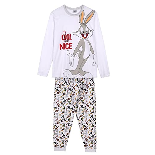 CERDÁ LIFE'S LITTLE MOMENTS Damen Pyjama Jeu d'Hiver de Bugs Bunny des Looney Tunes 100% Coton Avec T-Shirt et Pantalon-Licence Officielle Warner Bros Pyjamaset, Blanc, S von CERDÁ LIFE'S LITTLE MOMENTS