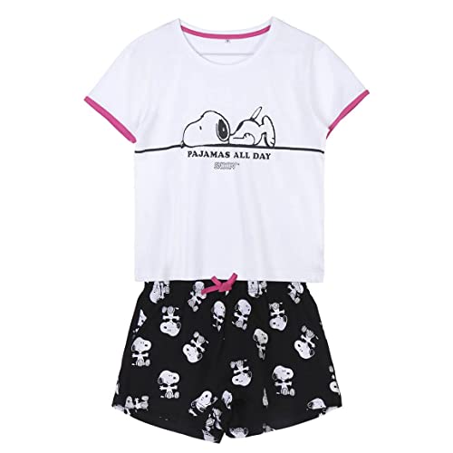 CERDÁ LIFE'S LITTLE MOMENTS Damen Pyjama aus 100 teilig Snoopy | Schlafanzug Baumwolle 100% aus 2 Teile zusammengesetzt (Pyjamahose + Oberteil) -Offizielle Lizenz von Peanuts, Weiß, Einheitsgröße von CERDÁ LIFE'S LITTLE MOMENTS