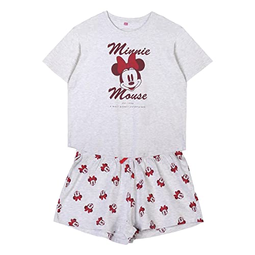 CERDÁ LIFE'S LITTLE MOMENTS Damen Schlafanzug mit Minnie Mouse-Motiv, aus 100% Baumwolle, 2-teilig, T-Shirt + Hose, Pyjama, offizielles Disney-Lizenzprodukt, Grau, L von CERDÁ LIFE'S LITTLE MOMENTS