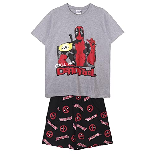 CERDÁ LIFE'S LITTLE MOMENTS Herren Deadpool, 2-teilig, aus 100% Baumwolle, T-Shirt + Hose, Pyjama, offizielles Lizenzprodukt von Marvel, Grau, S von CERDÁ LIFE'S LITTLE MOMENTS