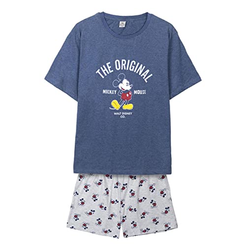 CERDÁ LIFE'S LITTLE MOMENTS Herren Mickey-Mouse-Motiv, 2-teilig, aus 100% Baumwolle, T-Shirt + Hose, Pyjama, offizielles Disney-Lizenzprodukt, Marineblau, S von CERDÁ LIFE'S LITTLE MOMENTS