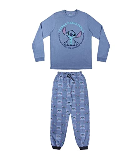 CERDÁ LIFE'S LITTLE MOMENTS Herren Stitch Winter Schlafanzug Lang Baumwolle 100% -Zusammenpassende Familien Pyjama-Offizielle Disney Lizenz, Blau, XL von CERDÁ LIFE'S LITTLE MOMENTS