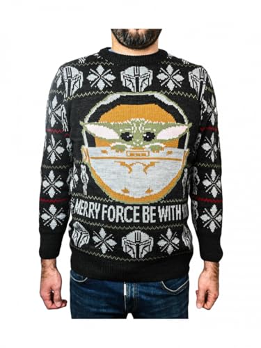 CERDÁ LIFE'S LITTLE MOMENTS Herren Weinachtsoutfit Christmas Sweater | The Mandalorian Weihnachten Pullover Winter-Offizielle Disney Lizenz, Grün, S von CERDÁ LIFE'S LITTLE MOMENTS