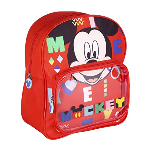 CERDÁ LIFE'S LITTLE MOMENTS Jungen Kleiner Kindergartenrucksack mit Mickey Mouse Design-Transparente Vortasche und Verstellbare Gepolsterte Griffe Rucksack, Rot von CERDÁ LIFE'S LITTLE MOMENTS