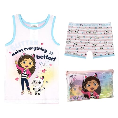 CERDÁ LIFE'S LITTLE MOMENTS Mädchen Gabby's Dollhouse Bib Short Pyjama Set Pyjamaset, Weiß, Rosa und Blau, 6 Jahre von CERDÁ LIFE'S LITTLE MOMENTS