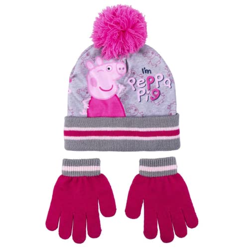 CERDÁ LIFE'S LITTLE MOMENTS Mädchen Peppa Wutz Mütze Kinder Set-Winter Kleidungsset mit Wintermütze & Handschuhe Grau Müzenset, Einheitsgröße von CERDÁ LIFE'S LITTLE MOMENTS