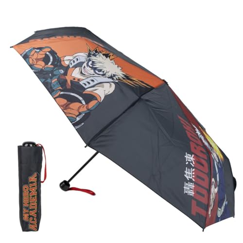 CERDÁ LIFE'S LITTLE MOMENTS My Hero Academia Faltbarer Regenschirm für Erwachsene, schwarz, manuelles Öffnen, Charakter-Design in Aktion, Originalprodukt, entworfen in Spanien, Schwarz von CERDÁ LIFE'S LITTLE MOMENTS